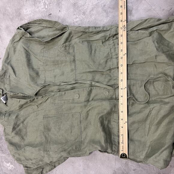 Magaschoni Womens Size 8 Linen Check Wide Leg Jumpsuit Romper Green Pockets READ - Picture 3 of 8